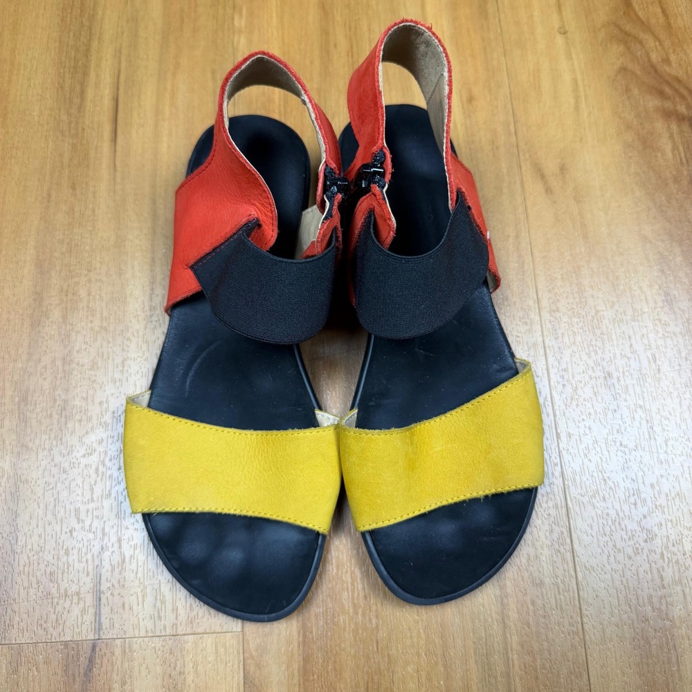 Sesto Meucci Womens 6W Leather Colorblock Wedge Sandals Made in Italy